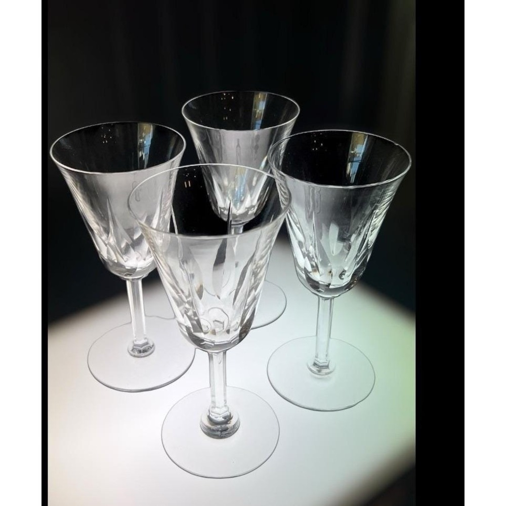 St Louis Cerdagne French Crystal wine water goblet 6 1/4" stem Signed Set of 4 - Picture 10 of 14